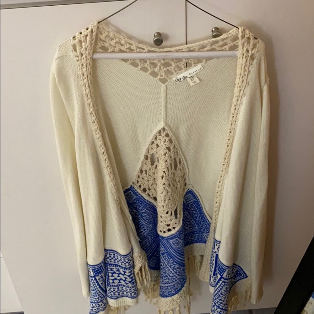 White & Blue Knit Cardigan